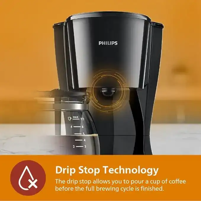 Cafetière à filtre - 0,6 L  - PHILIPS HD7432/20 – 750W – Machine à café noire – 03 Mois de garantie