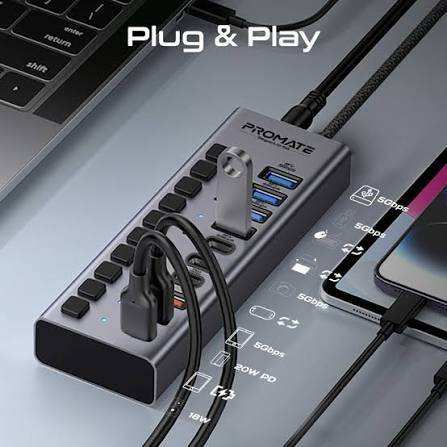 Multifonction De Données Et Recharge 10 En 1  - Hub USB-C - Promate -  5 Gbps – 03 Mois De Garantie